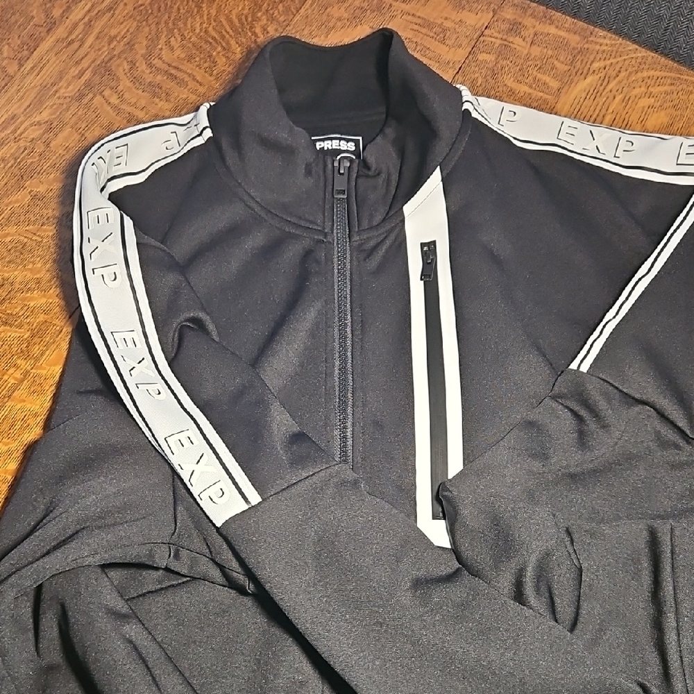 EXPRESS Mens Black Track Jacket with White Stripes XXL